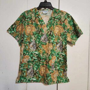 S Fashion Scrubs Jungle Lion Zebra Tiger Short Sleeve Scrub Uniform Top